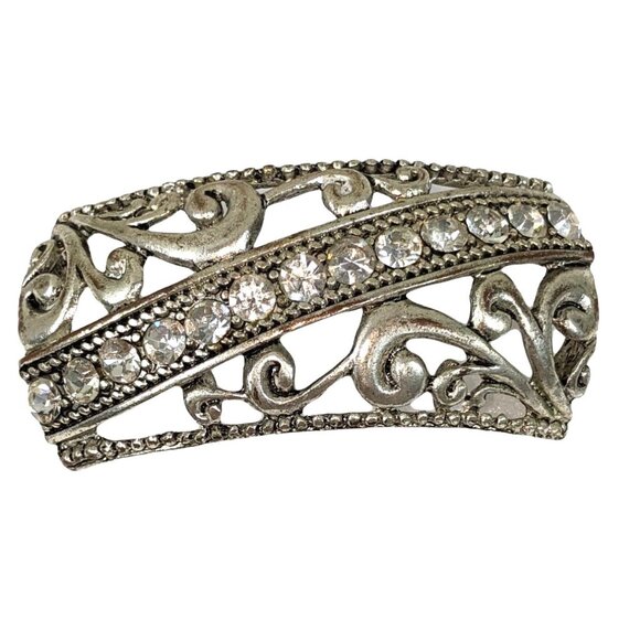 Pair of 2 Vintage Style Silver Tone Filigree Rhinestone Shoe Clips For Heels Or - Picture 2 of 11